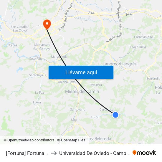 [Fortuna]  Fortuna [Cta 06137] to Universidad De Oviedo - Campus De Llamaquique map