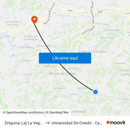 [Vegona, La]  La Vegona [Cta 06139] to Universidad De Oviedo - Campus De Llamaquique map