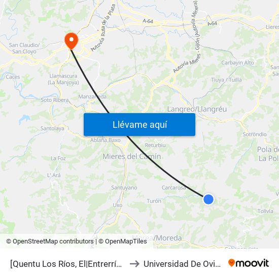 [Quentu Los Ríos, El|Entrerríos]  El Quentu Los Ríos - Urbiés [Cta 06140] to Universidad De Oviedo - Campus De Llamaquique map