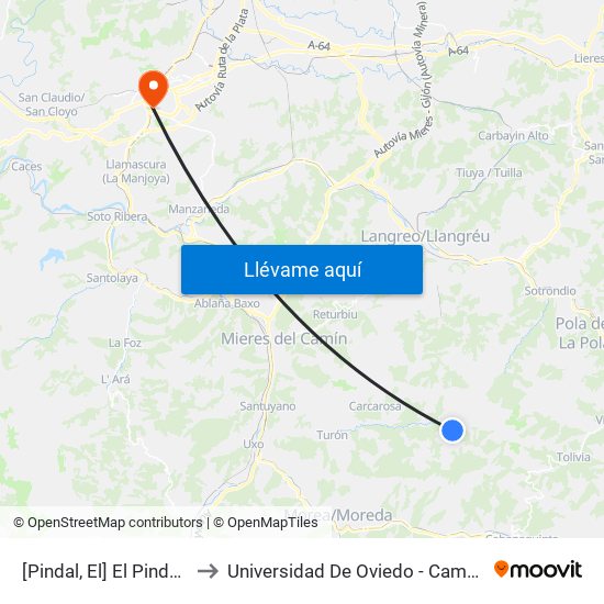 [Pindal, El]  El Pindal [Cta 06141] to Universidad De Oviedo - Campus De Llamaquique map