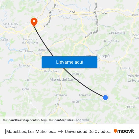 [Matiel.Les, Les|Matielles, Les]  El Parador [Cta 06152] to Universidad De Oviedo - Campus De Llamaquique map