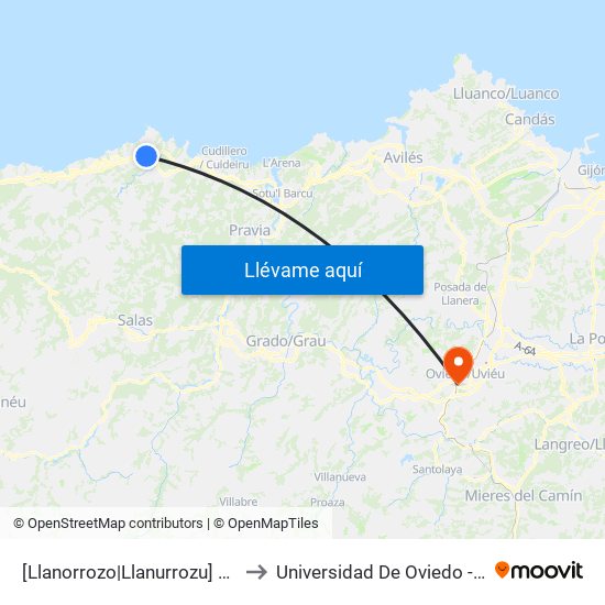[Llanorrozo|Llanurrozu]  Cruce Oviñana [Cta 06154] to Universidad De Oviedo - Campus De Llamaquique map