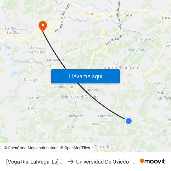 [Vega Ría, La|Vega, La]  Santa Olaya [Cta 06155] to Universidad De Oviedo - Campus De Llamaquique map
