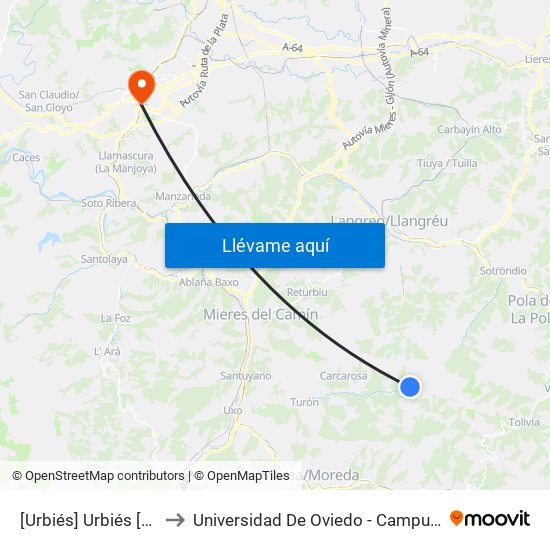 [Urbiés]  Urbiés [Cta 06156] to Universidad De Oviedo - Campus De Llamaquique map