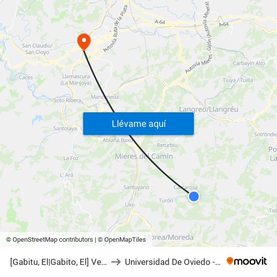 [Gabitu, El|Gabito, El]  Vera Del Camín [Cta 06163] to Universidad De Oviedo - Campus De Llamaquique map
