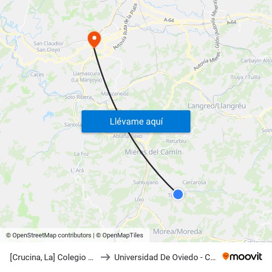 [Crucina, La]  Colegio La Salle [Cta 06165] to Universidad De Oviedo - Campus De Llamaquique map