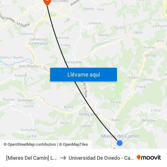 [Mieres Del Camín]  La Villa [Cta 06169] to Universidad De Oviedo - Campus De Llamaquique map