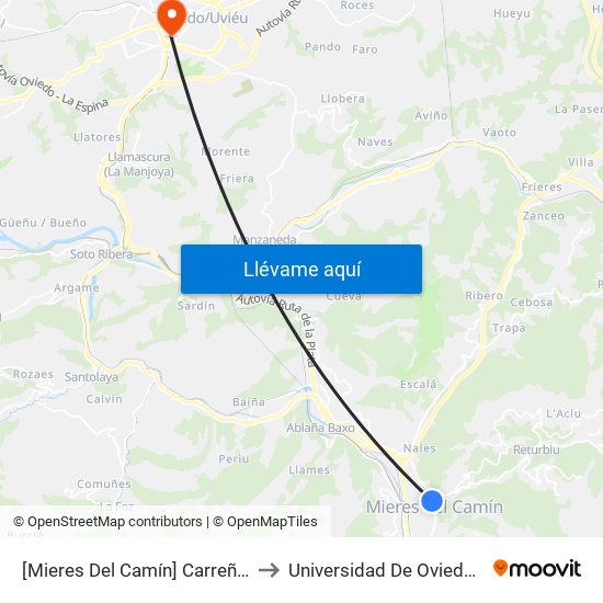 [Mieres Del Camín]  Carreño Miranda - Iglesia [Cta 06170] to Universidad De Oviedo - Campus De Llamaquique map