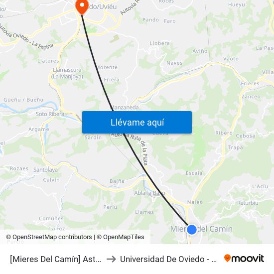 [Mieres Del Camín]  Asturias Avda [Cta 06173] to Universidad De Oviedo - Campus De Llamaquique map
