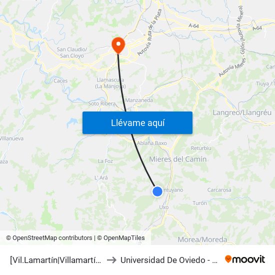 [Vil.Lamartín|Villamartín]  El Fabal [Cta 06176] to Universidad De Oviedo - Campus De Llamaquique map