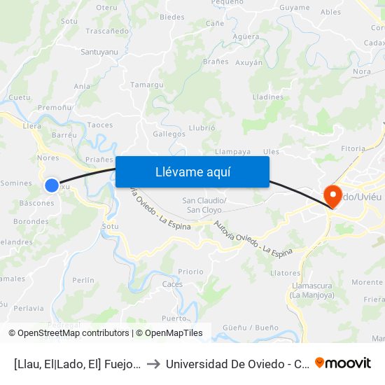 [Llau, El|Lado, El]  Fuejo - Capilla [Cta 06178] to Universidad De Oviedo - Campus De Llamaquique map