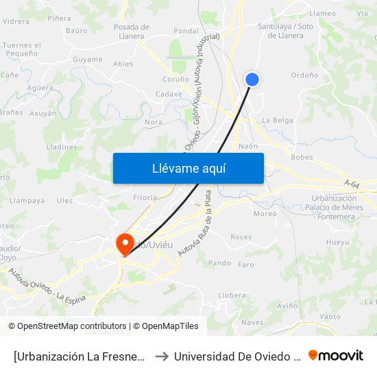 [Urbanización La Fresneda]  Campo Golf [Cta 06464] to Universidad De Oviedo - Campus De Llamaquique map