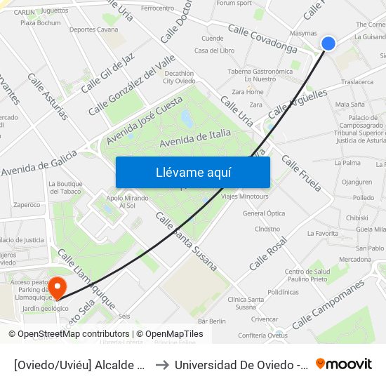 [Oviedo/Uviéu]  Alcalde García Conde [Cta 07305] to Universidad De Oviedo - Campus De Llamaquique map