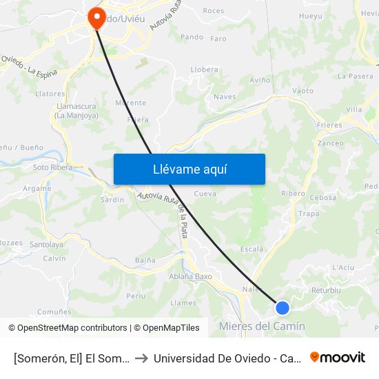[Somerón, El]  El Somerón [Cta 09316] to Universidad De Oviedo - Campus De Llamaquique map