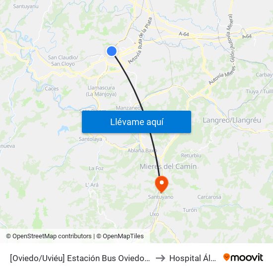 [Oviedo/Uviéu]  Estación Bus Oviedo - Pepe Cosmen [Cta 01549] to Hospital Álvarez Buylla map