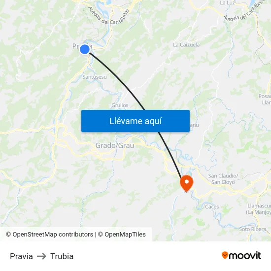 Pravia to Trubia map
