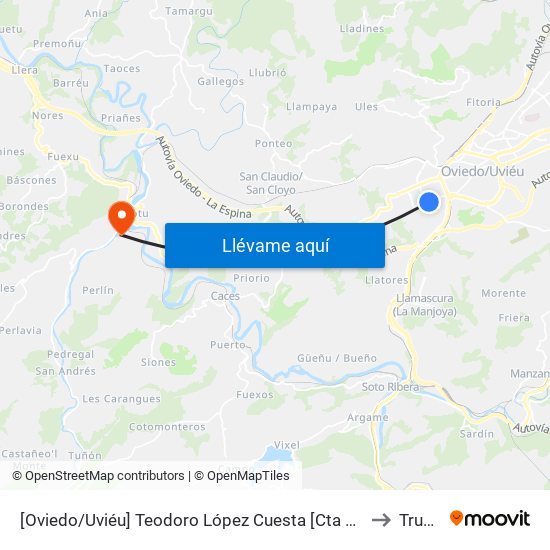 [Oviedo/Uviéu]  Teodoro López Cuesta [Cta 21395] to Trubia map