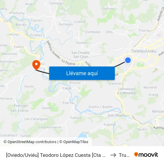 [Oviedo/Uviéu]  Teodoro López Cuesta [Cta 21395] to Trubia map