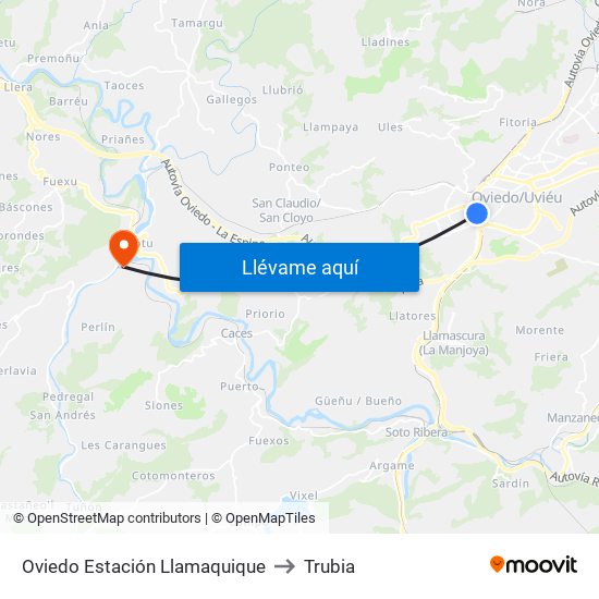 Oviedo Estación Llamaquique to Trubia map