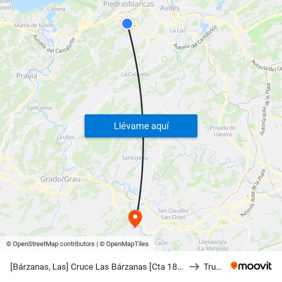 [Bárzanas, Las]  Cruce Las Bárzanas [Cta 18198] to Trubia map