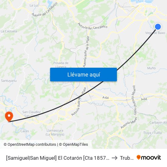 [Samiguel|San Miguel]  El Cotarón [Cta 18579] to Trubia map