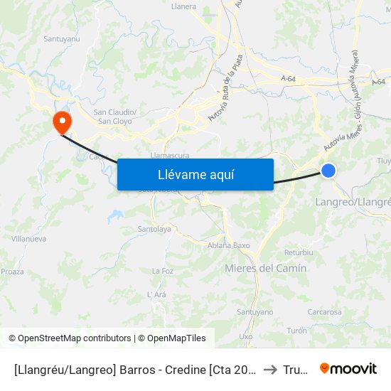 [Llangréu/Langreo]  Barros - Credine [Cta 20918] to Trubia map