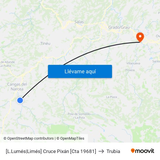 [L.Lumés|Limés]  Cruce Pixán [Cta 19681] to Trubia map