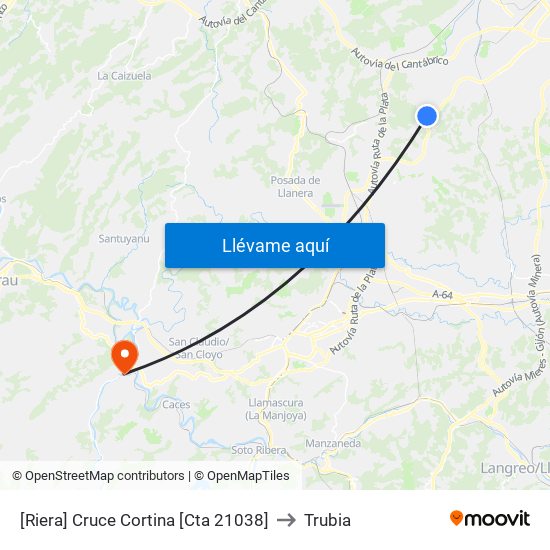 [Riera]  Cruce Cortina [Cta 21038] to Trubia map