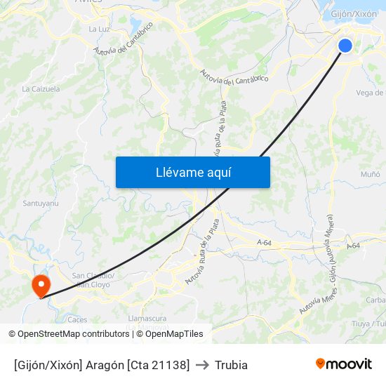 [Gijón/Xixón]  Aragón [Cta 21138] to Trubia map