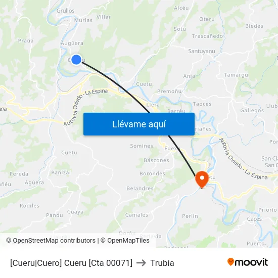 [Cueru|Cuero]  Cueru [Cta 00071] to Trubia map