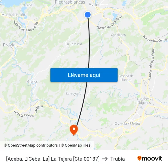 [Aceba, L'|Ceba, La]  La Tejera [Cta 00137] to Trubia map