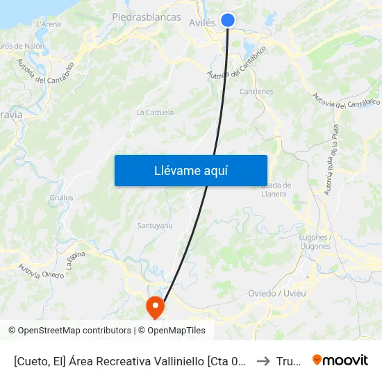 [Cueto, El]  Área Recreativa Valliniello [Cta 00249] to Trubia map