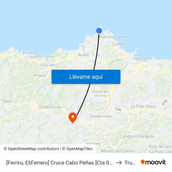 [Ferriru, El|Ferrero]  Cruce Cabo Peñas [Cta 00322] to Trubia map