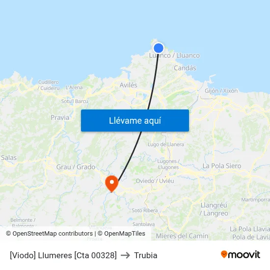 [Viodo]  Llumeres [Cta 00328] to Trubia map