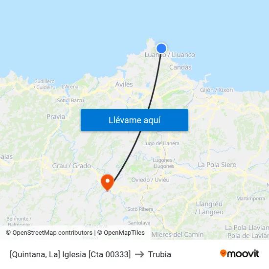 [Quintana, La]  Iglesia [Cta 00333] to Trubia map