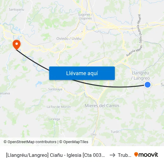 [Llangréu/Langreo]  Ciañu - Iglesia [Cta 00378] to Trubia map