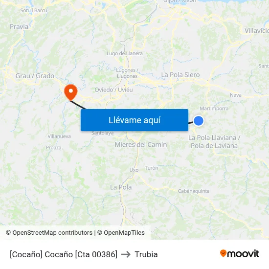 [Cocaño]  Cocaño [Cta 00386] to Trubia map