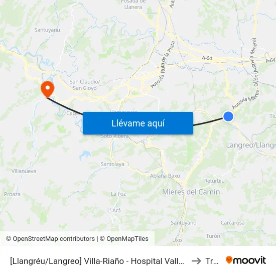 [Llangréu/Langreo]  Villa-Riaño - Hospital Valle Del Nalón [Cta 00399] to Trubia map