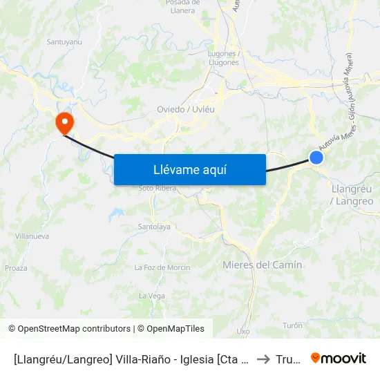 [Llangréu/Langreo]  Villa-Riaño - Iglesia [Cta 00406] to Trubia map
