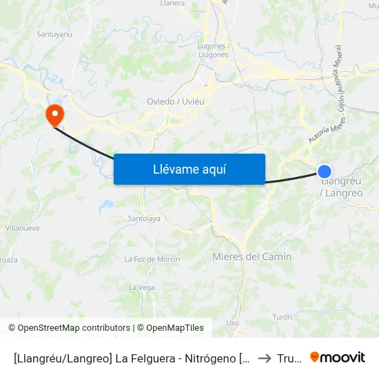 [Llangréu/Langreo]  La Felguera - Nitrógeno [Cta 00412] to Trubia map