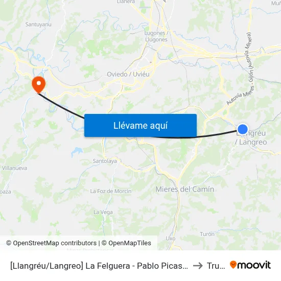 [Llangréu/Langreo]  La Felguera - Pablo Picasso [Cta 00414] to Trubia map