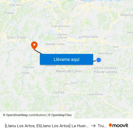 [Llanu Los Artos, El|Llano Los Artos]  La Huerta [Cta 00471] to Trubia map