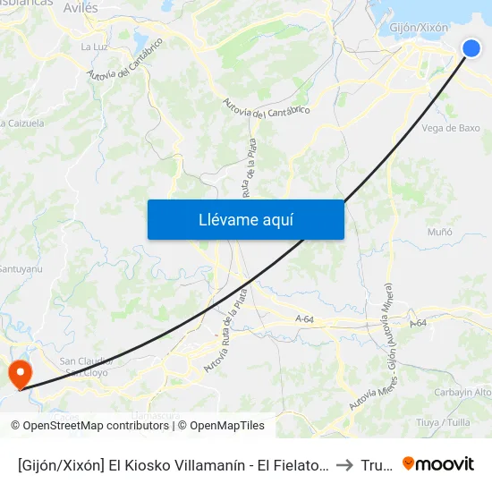 [Gijón/Xixón]  El Kiosko Villamanín - El Fielato [Cta 00566] to Trubia map