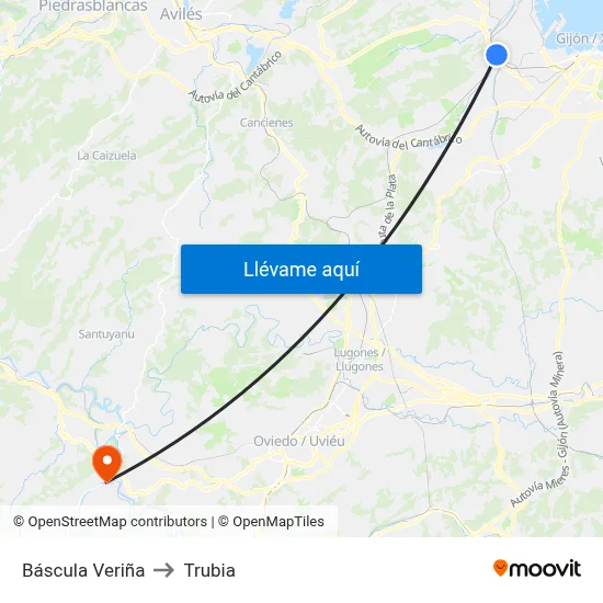 Báscula Veriña to Trubia map