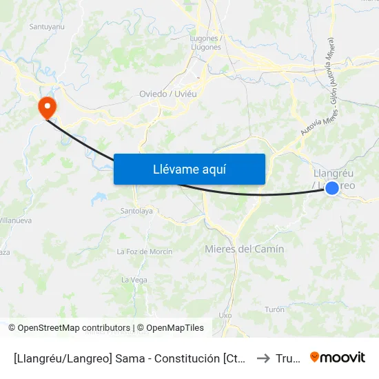 [Llangréu/Langreo]  Sama - Constitución [Cta 00758] to Trubia map
