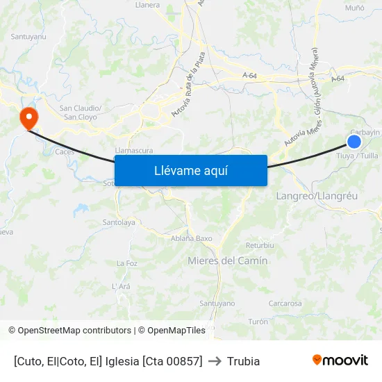 [Cuto, El|Coto, El]  Iglesia [Cta 00857] to Trubia map