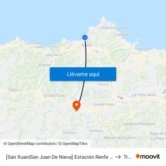 [San Xuan|San Juan De Nieva]  Estación Renfe San Juan [Cta 01054] to Trubia map