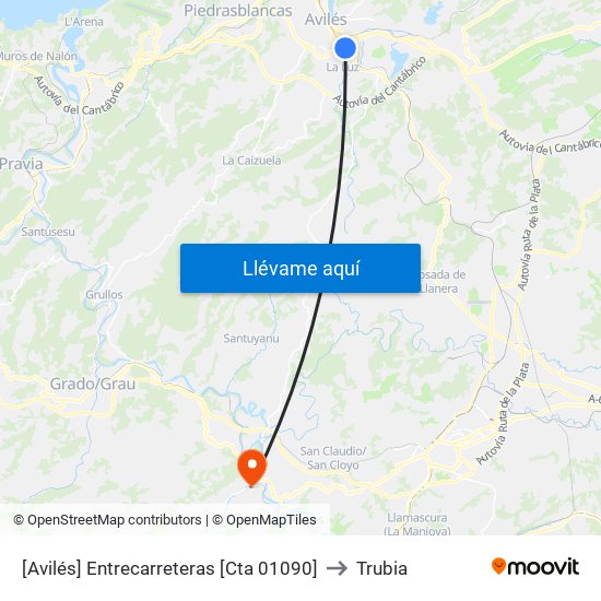 [Avilés]  Entrecarreteras [Cta 01090] to Trubia map