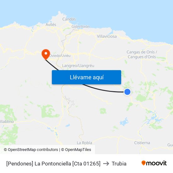 [Pendones]  La Pontonciella [Cta 01265] to Trubia map