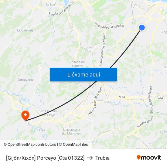 [Gijón/Xixón]  Porceyo [Cta 01322] to Trubia map